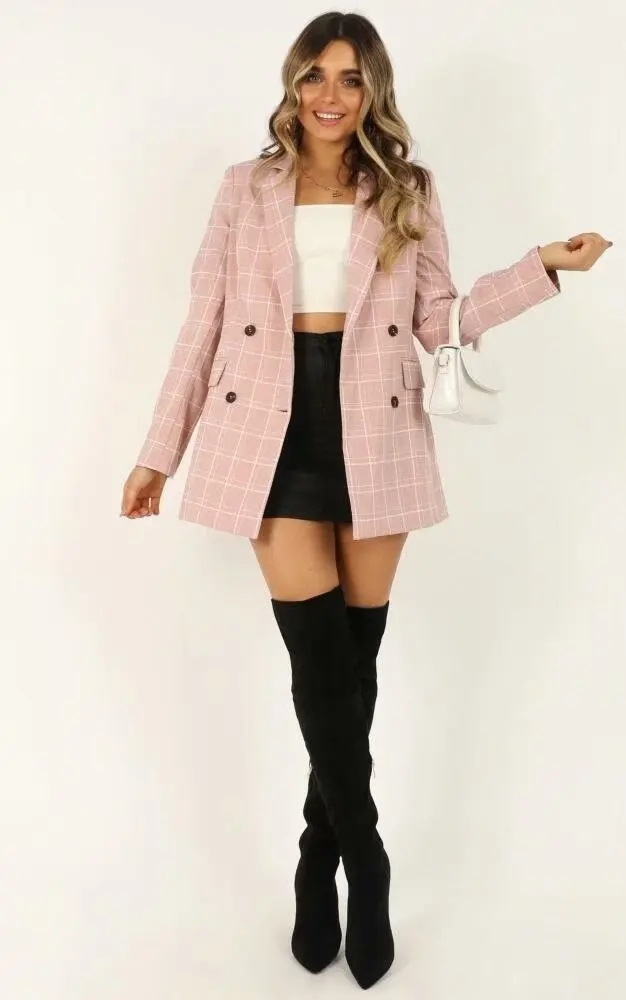 

Summer New Style Europe And America WOMEN'S Dress-Style Check Print Double Breasted Loose-Fit Casual Suit Jacket W1865