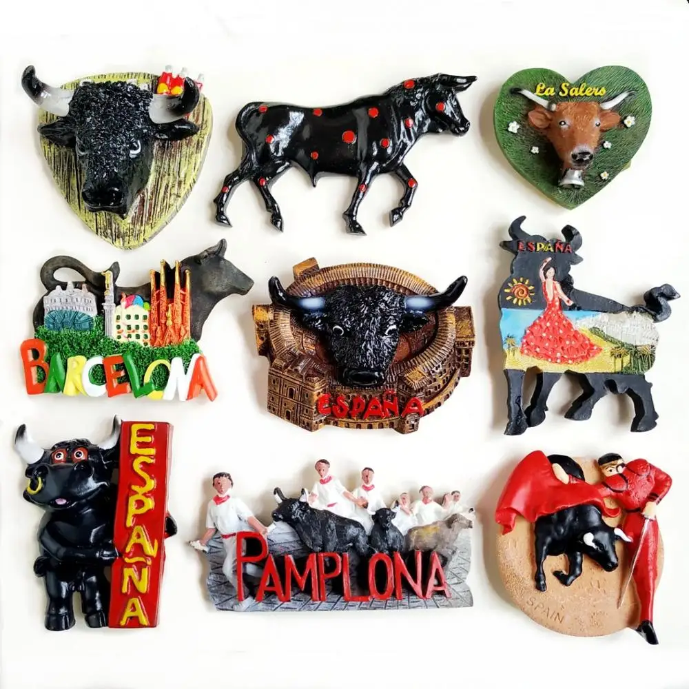 Handmade Painted Spain Pamplona Bullfighting 3D Fridge
