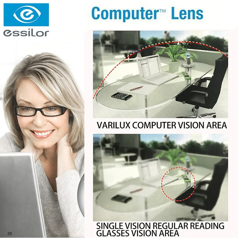 Essilor Varilux линзы для работы за компьютером(добавить+ 1,50-2,50) прогрессивные офисные линзы(Макс промежуточное видение для работы