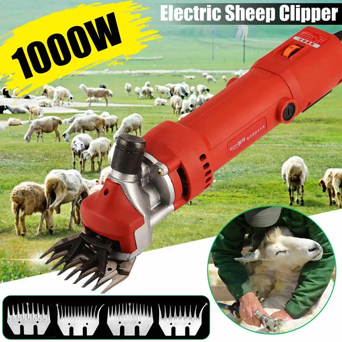 1000 Вт, 9 т/13 т, электрическая машинка для стрижки овец, ножницы для стрижки овец, изогнутые/прямые зубные лезвия, ножницы для шерсти домашних животных