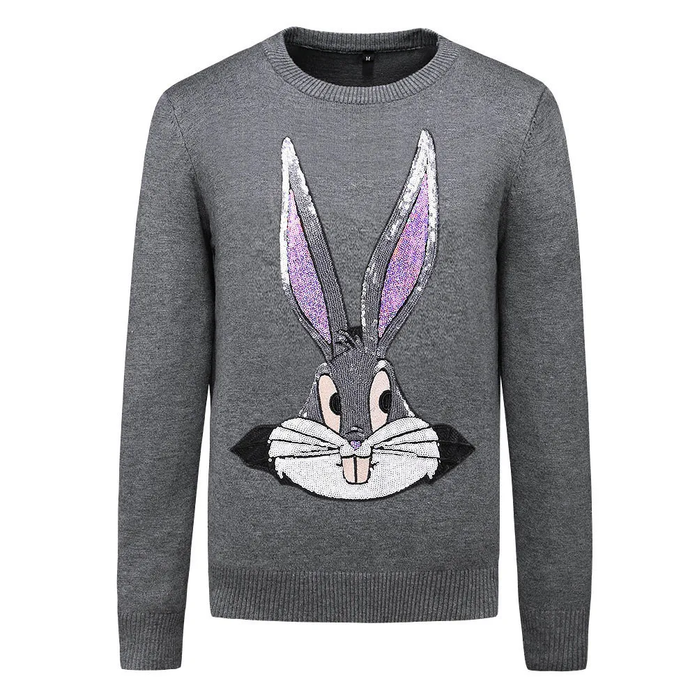 New men Luxury rabbit Hot drilling Diamond embroidered Casual Sweaters pullover Asian Plug Size High quality Drake#E120 - Цвет: 2