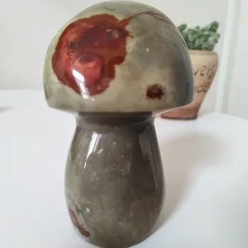 

A Natural stone Ocean jasper mushroom display home decoration Little mushroom Sea stones crystals