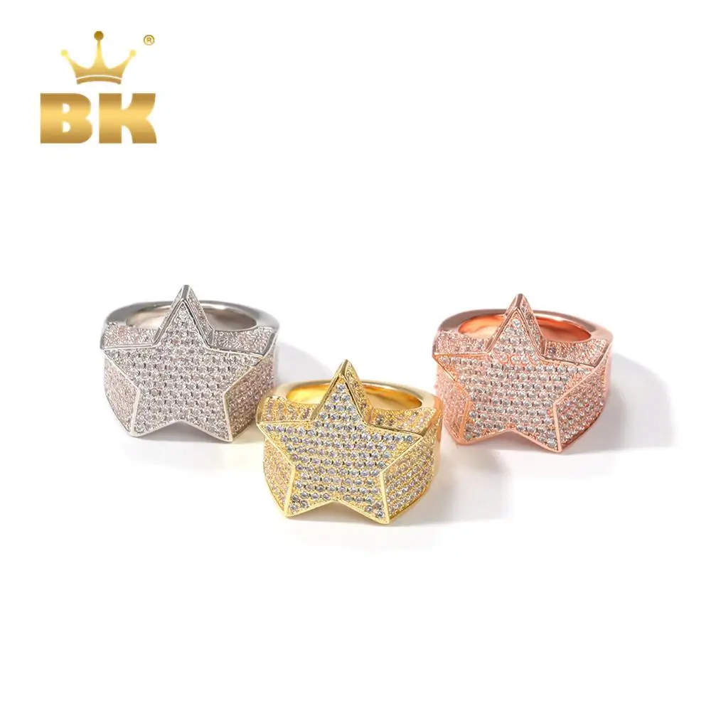 Модные кольца BLING KING в форме звезды золотистые и серебристые с полным покрытием