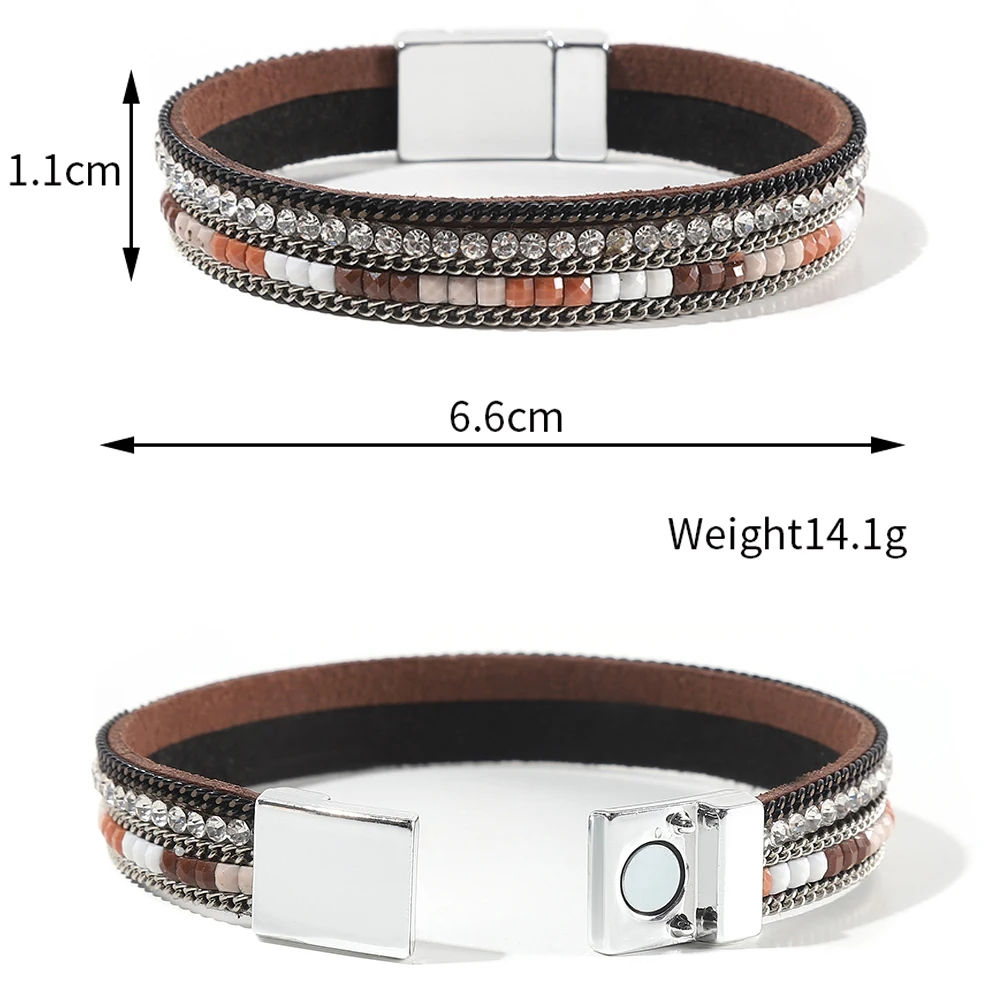 WYBU 41 Chakra Bracelet for Women with Colorful Stone Leather Wrap Healing Bead Bracelet Megnet Snap Boho Braclet Femme Jewelry