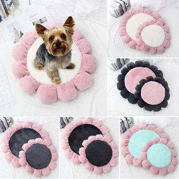 

Warm Padded Flower Dog Bed Waterproof Washable Pet House Kennel Round Floor Carpet Baby Crawling Mat
