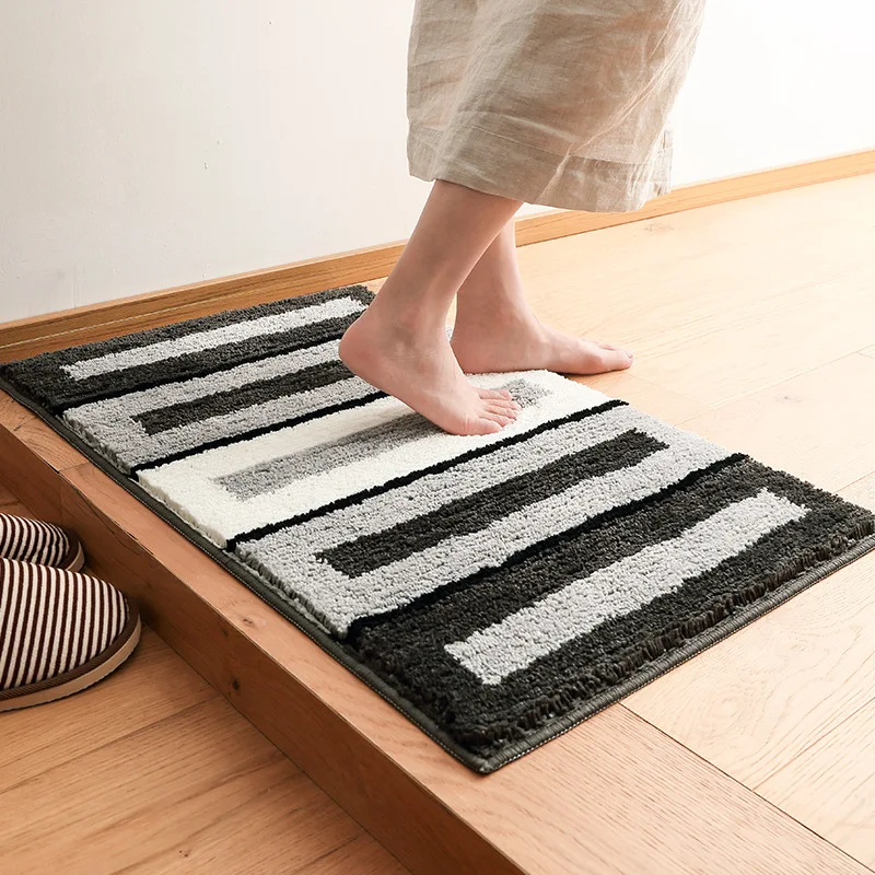 

Fashion Striped Microfiber Bath Mat Super Soft Flocking Bathroom Rug Fast Absorbent Bathroom Door Mat TPR Slip Home Floor Mat