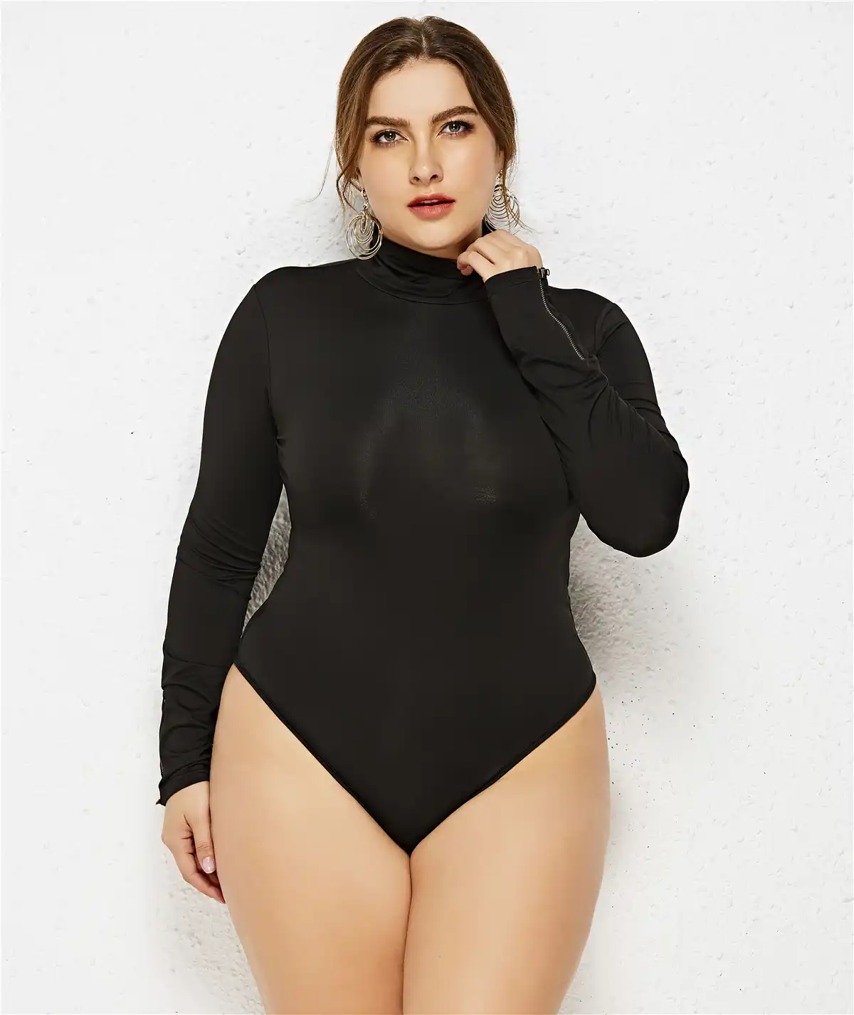 Black bodysuit long sleeve plus size Clearance