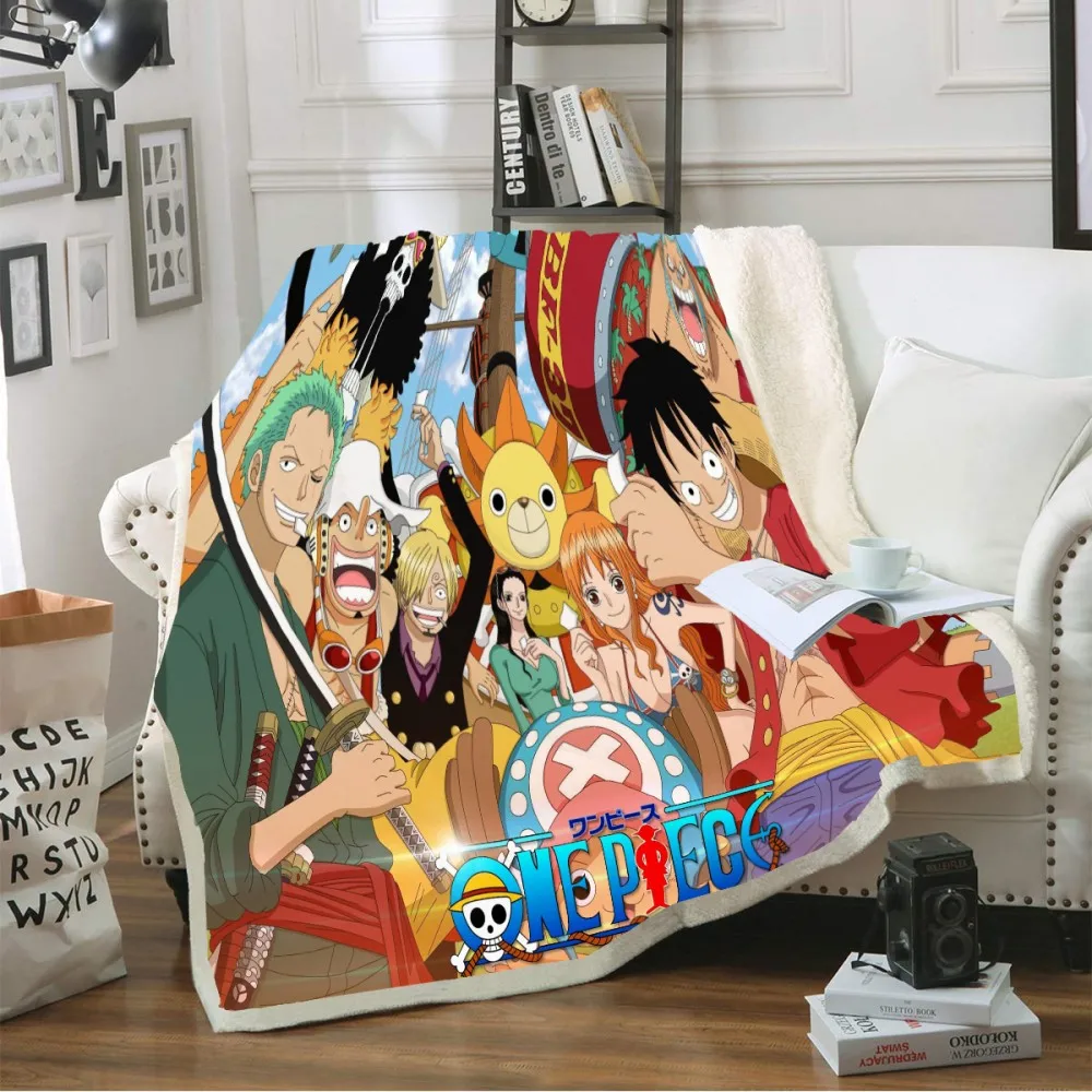 Günstig Sofa Decke Kapitän Luffy Pirate Gruppe Drucken Sherpa Fleece Decke für Teens Erwachsene Anime One Piece Zeichen Serie