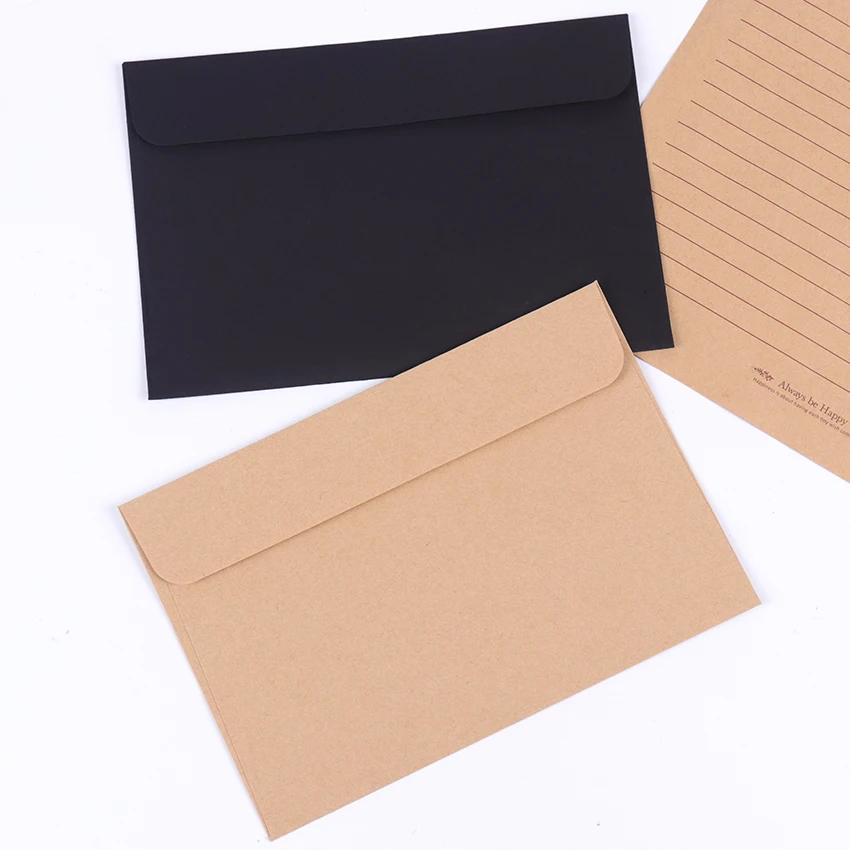 16 см x 10,8 см Крафт-черный бумажный конверт, открытка, письмо, стационарная бумага для хранения, подарок 10 шт./упак