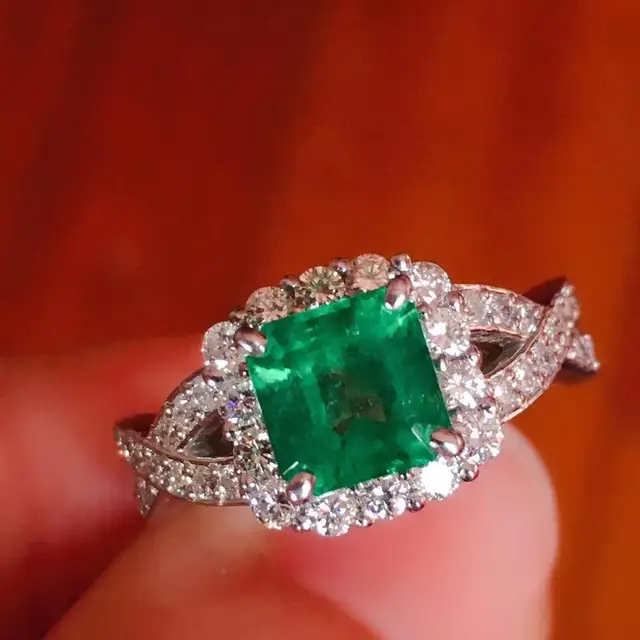100% Natural  1.5ct Emerald Gemstone 0.58ctw Diamond Female’s Wedding Rings for Women Ring Pure 18K White Gold