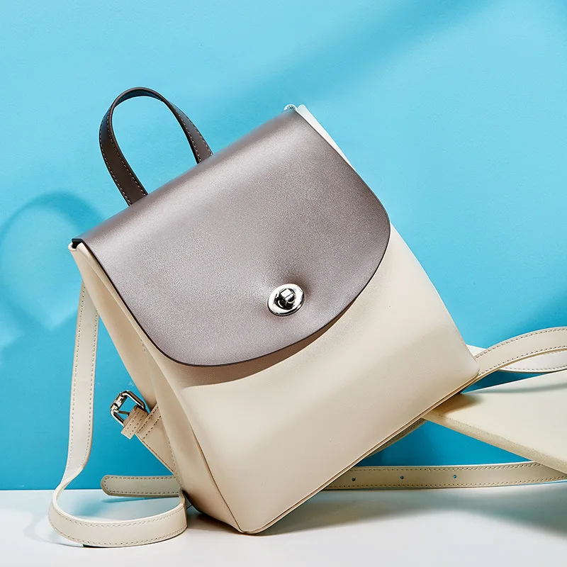 

Johnature Fashion Genuine Leather High Quality Women Mini Backpack 2020 New Solid Color Leisure Cowhide Small Travel Backpack