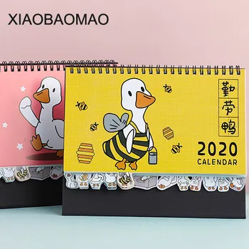 

2020 Cute Cartoon Duck Blossoms Coil Calendar Mini Portable Desk Calendars Daily Schedule Planner 2019-2020.12