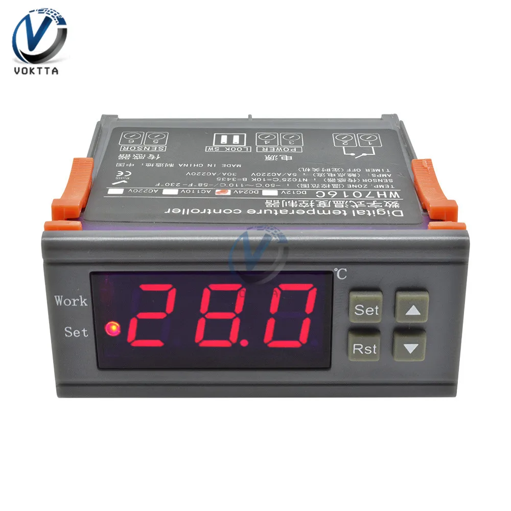 WH7016C DC 12V 24V AC 90V 250V 10A регулятор температуры ЖК цифровой термостат термометр