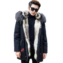 Пальто с натуральным мехом, зимняя куртка, Мужская парка с подкладкой из натурального волка, Мужская одежда, енота, меховой воротник, теплые куртки размера плюс, 5xl, MY1725