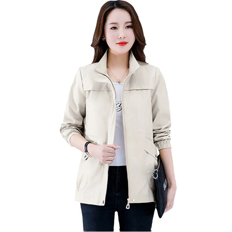 

2021 New Women's Windbreaker Coat Spring Autumn Slim Overcoat Zipper Jacket With Lining Ladies Short Trench Coat Plus Size 4XL