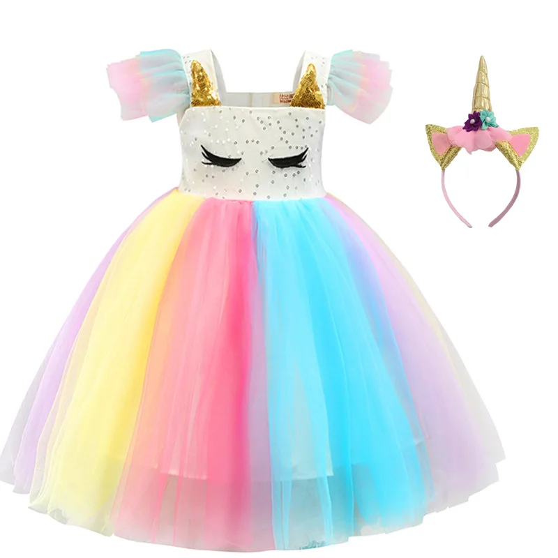 2020New Girls Unicorn Tutu Dress Rainbow Princess Kids Birthday Party Christmas Carnival Wedding Costume1-6Y | Детская одежда и