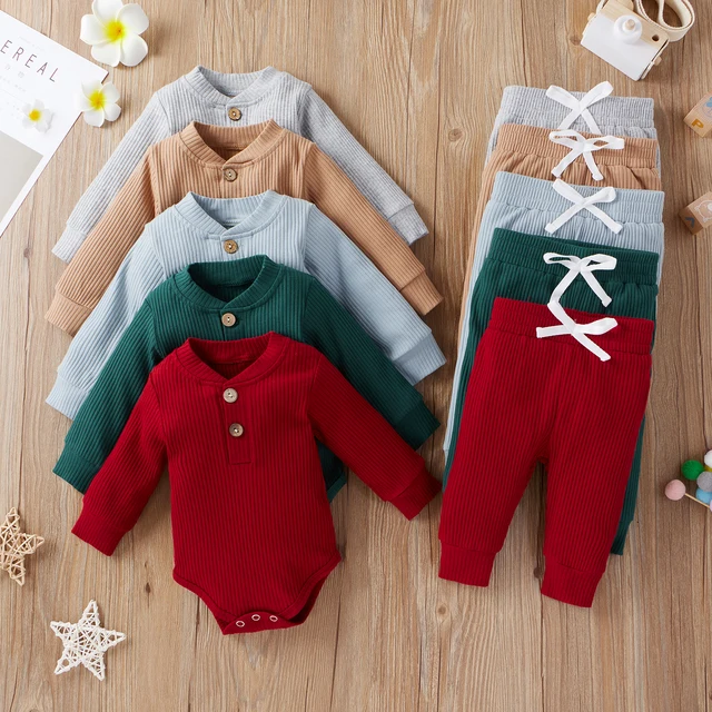 16 Colors Baby Outfits Solid Sets Infant Toddler Newborn Girls Boys Autumn Winter Baby Girl Boy Long Sleeve Romper Pants 0-24M 2