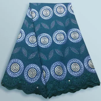 

African Lace Fabric 2019 High Quality 100% Cotton Lace Swiss Voile Lace With Stones Flowers Swiss Voile Lace 5 yards XV568