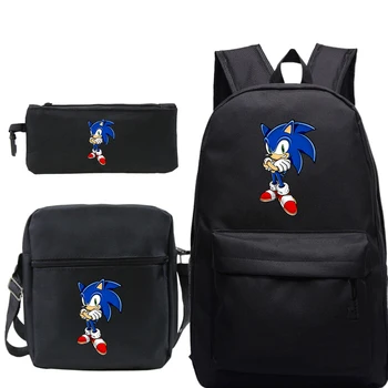 

Plecak Mochila Sonic The Hedgehog Backpack Sac A Dos Anime Hip Hop 3 PCS/set Pencil Case Bookbag School Bags for Teenage Girls
