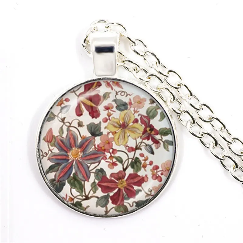 

Charm Mandala Flower Necklace 25mm Glass Cabochon Jewelry Mandala Symbol Bohemia Ladies Silver Plated Pendant Women