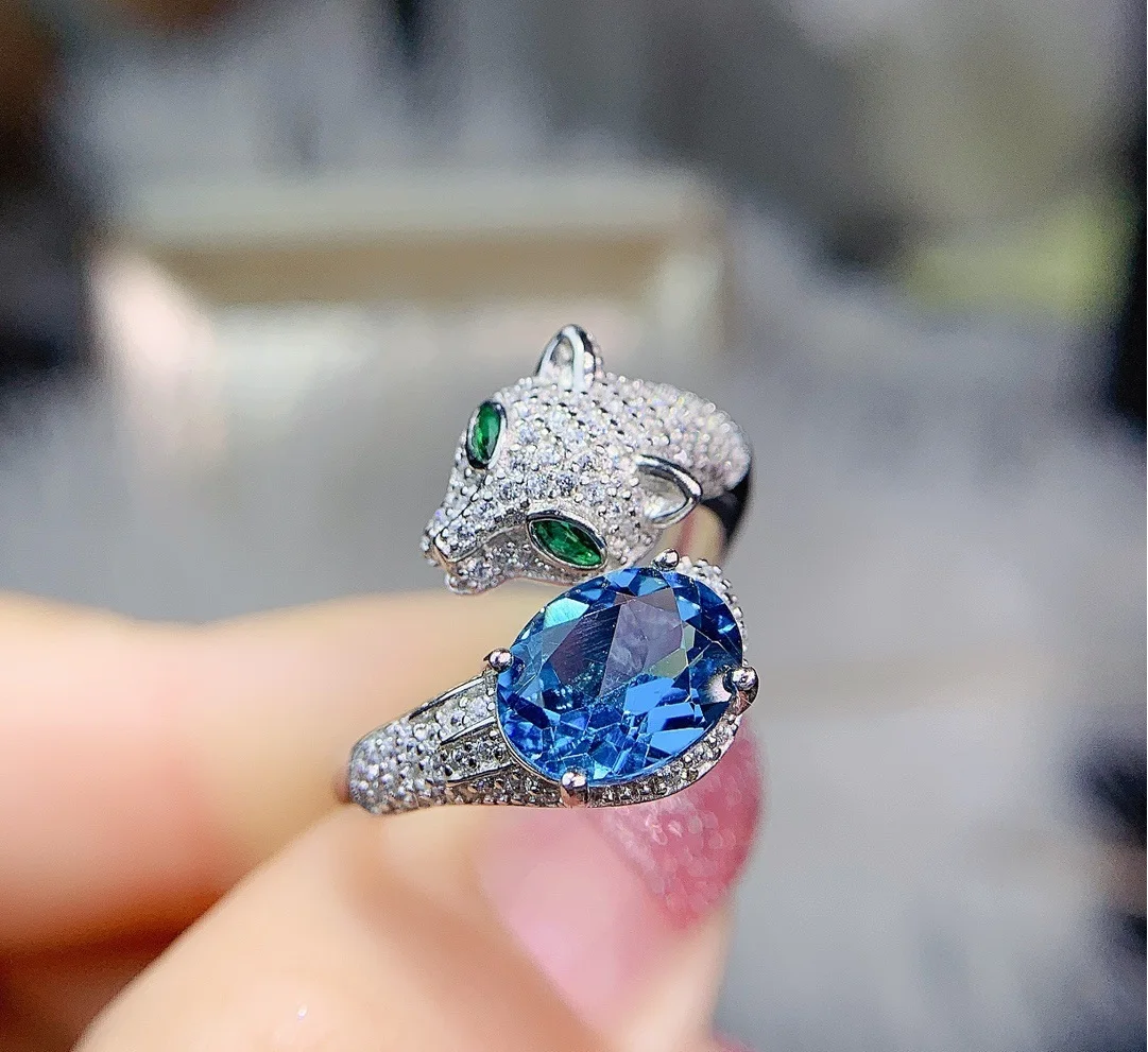 

Adjustable Natural Topa Stone Creative Domineering Panther Head Ring Personality Charm Gift Woman Fashion Temperament Jewelry