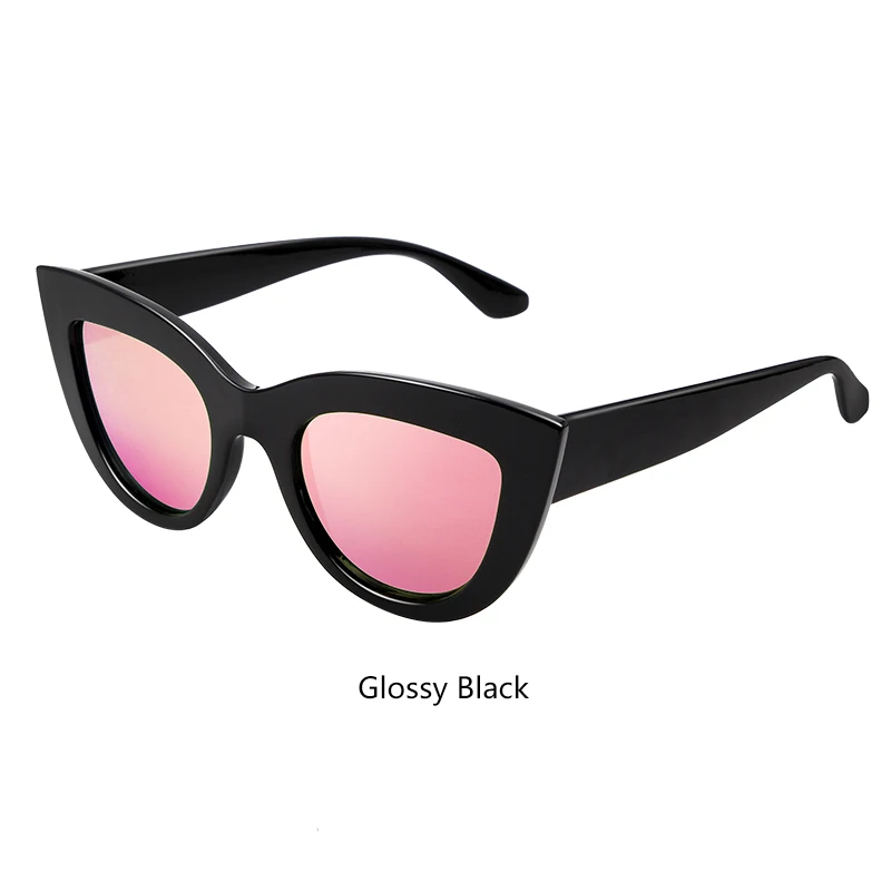 WUE NEW Retro Thick Frame Cat Eye Sunglasses Women Ladies Fashion Brand Designer Mirror Lens Cateye Sun Glasses For Female - Lenses Color: C7