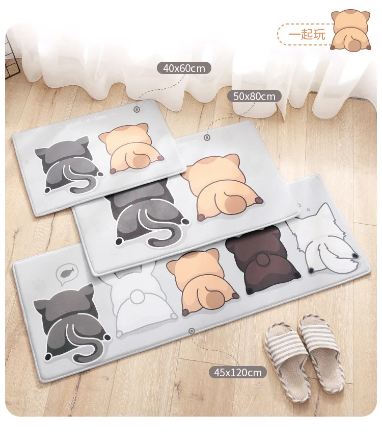 New Style Cartoon Flannel Thick Mat Household Kitchen Bedroom Strip Water-Absorbing Bathroom Non-slip Floor Mat