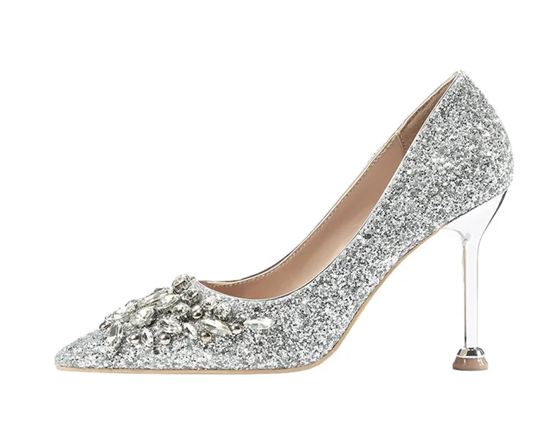 Свадебные туфли на высоком каблуке со стразами; цвет золотой, серебряный; Свадебная обувь; Туфли-лодочки; женская обувь; женские туфли на каблуке с острым носком; туфли на шпильке; sho
