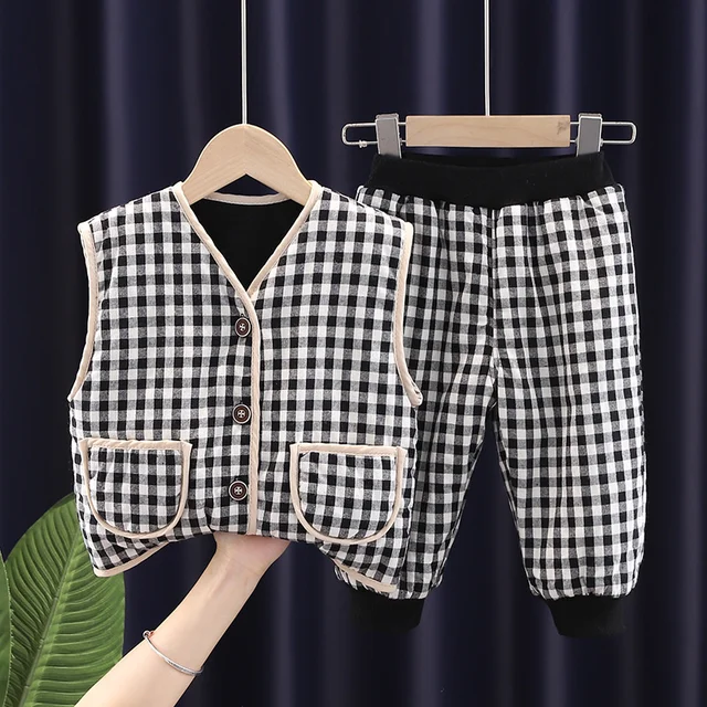 New Winter Children Keep Warm Clothes autumn Kids Boys Girls Thicken Cotton Jacket Pants 2Pcs/sets Baby Infant Casual Tracksuits F215207F Black