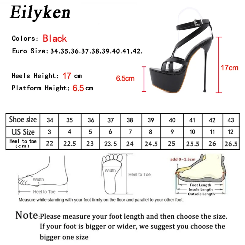 Eilyken Sexy Design Narrow Band Stiletto High Heels Women's Sandals Summer Platform Open Toe Buckle Strap Stripper Shoes