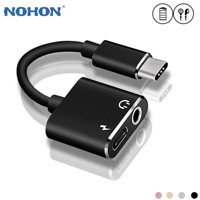 

NOHON USB Type C To 3.5mm Earphone Jack Adapter For Huawei Xiaomi Le Aux Audio Cable Headphone Charger Charging USB-C Converter