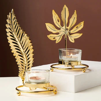 

European Iron Candle Holders Glass Party Gold Metal Candelabra Luxury Table Centerpiece Porta Velas Wedding Decorations EB5