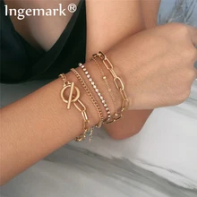 Ingemark Бохо Кристалл Набор браслетов с подвесками для женщин/мужчин браслет золотой Готический индийский Змея массивная цепочка браслет пара