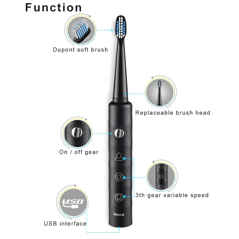 Electric Toothbrush Sonic Wave Rechargeable Travel Case Smart Chip Toothbrush Head Replaceable Teeth Whitening Brush Gift ! Electric Toothbrush Sonic Wave Rechargeable Travel Case Smart Chip Toothbrush Head Replaceable Teeth Whitening Brush Gift !
