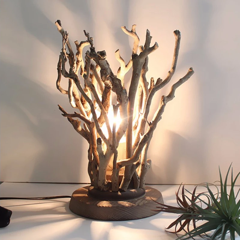 Original Hand Tree Wood Table Lamps Bedroom Bedside Creative Restaurant Tea House Rustic Style Desk Lights Decoration Fixtures | Лампы и