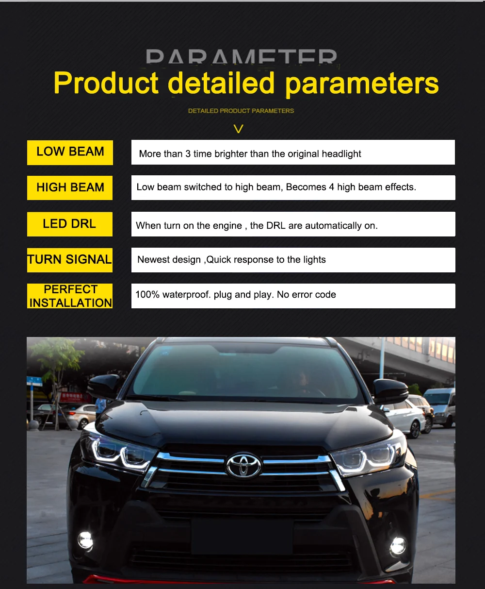 Пара для фары Toyota Highlander 16-19 Highlander светодиодный головной фонарь все светодиодный светильник источник дневные ходовые огни динамический поворот