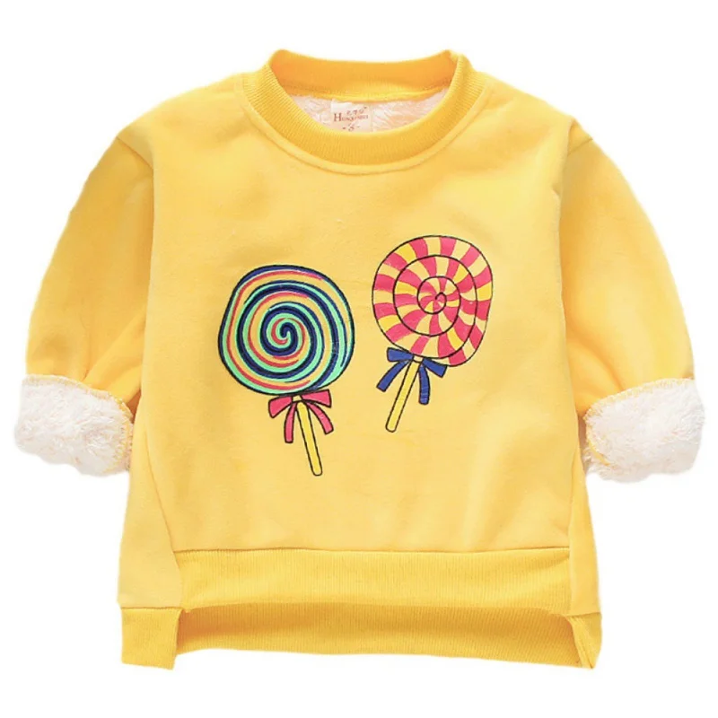 3M-4Y Baby Girls Sweater Winter Cartoon Print Sweaters Warm Plus Velvet Long Sleeve Kids Clothes Pullover | Мать и ребенок