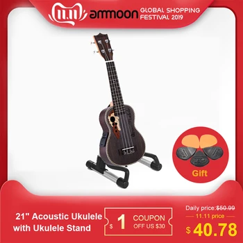 

ammoon Ukuklele 21" Acoustic Ukulele 15 Fret 4 Strings Guitar Ukulele Built-in EQ Pickup with Ukulele Stand Holder