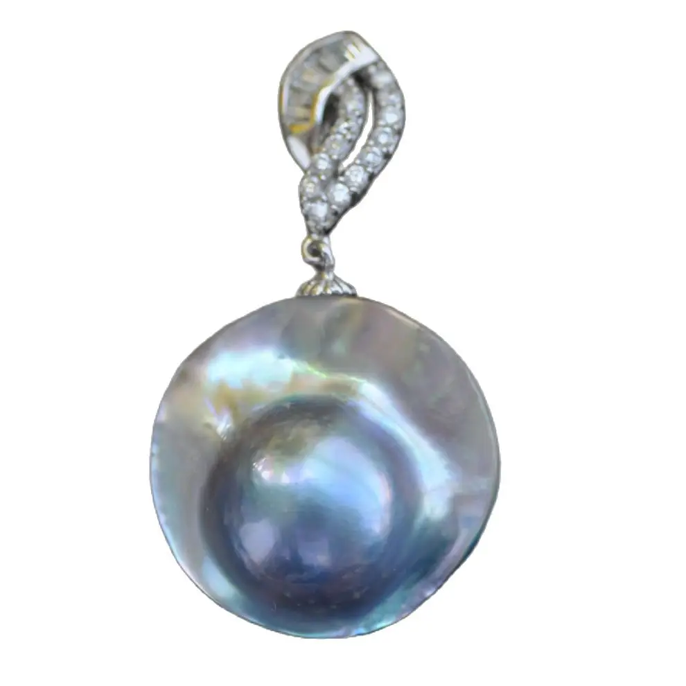 

MCT·STAR Z10938 Huge 22mm Blue Round South Sea Mabe Pearl Pendant CZ