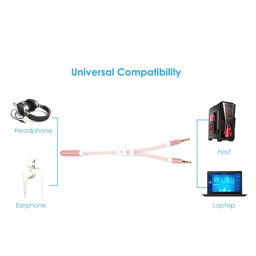 3 5mm Female to 2 Dual 3 5mm Male Headphone Mic Audio Y Splitter with 3 5mm Audio Jack CTIA to OMTP Adapter Black Rose 0 2 M
