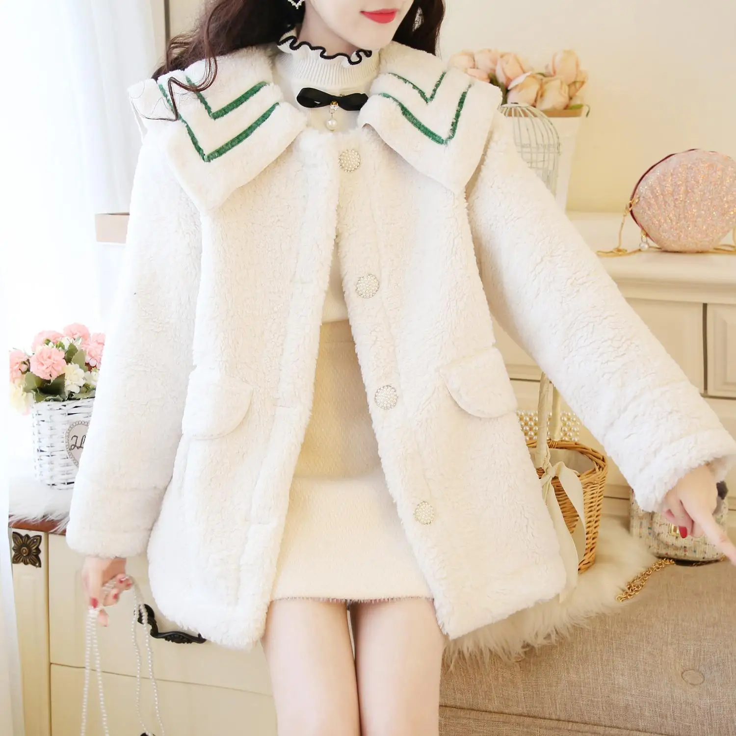 YAMDI весна осень зима пальто куртка женская мода шикарный сладкий элегантный кардиган из овечьей шерсти пальто меховая Верхняя одежда Женская Толстая теплая