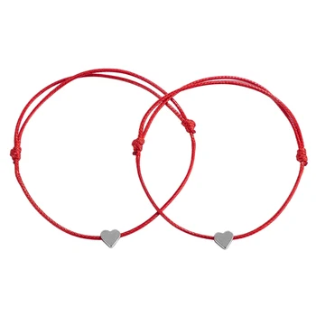 

Red Black String Silver Color Heart Charm Thread Bracelet for Protection Men Women Adjustable Jewelry Amulet