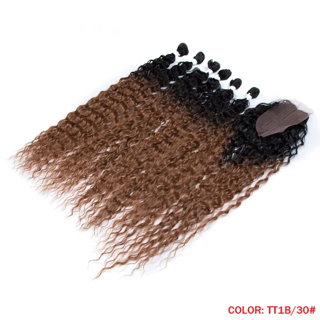 Nature Hair Afro Kinky Curly Hair Bundles Extensions With Closure Ombre Golden 30inch Soft Super Long Hair Synthetic Wave Hair TT1B-30