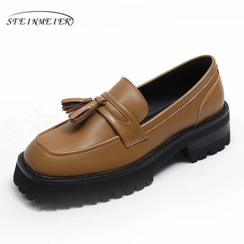 

Women Leather Flats platform Oxford Shoes Woman Sneakers lady brogues Vintage Casual shoes for Women Footwear 2020 brown black