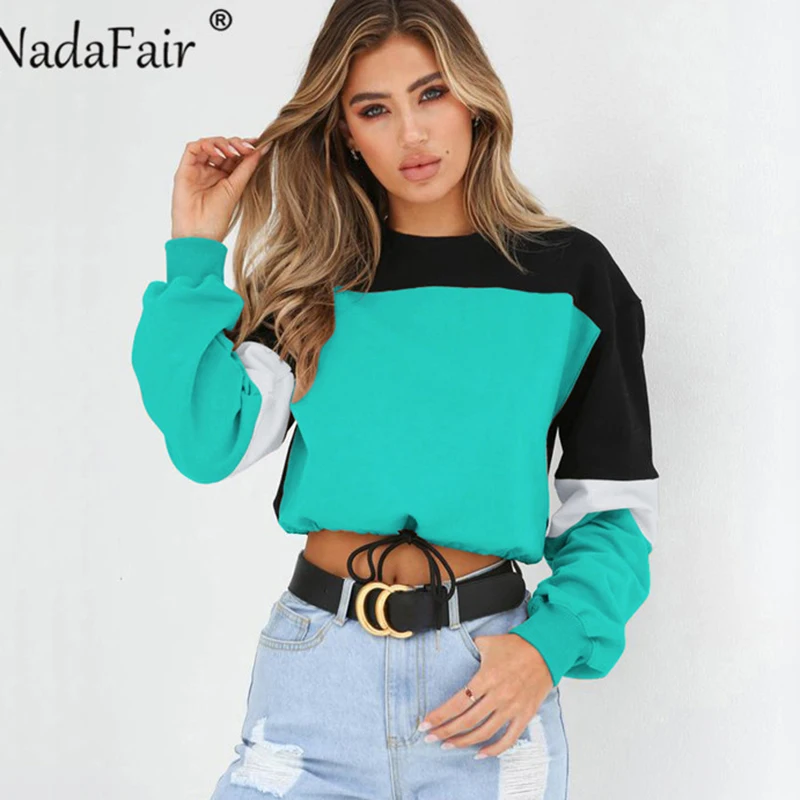 Женские Лоскутные толстовки Nadafair Свободные повседневные свитеры с эластичной