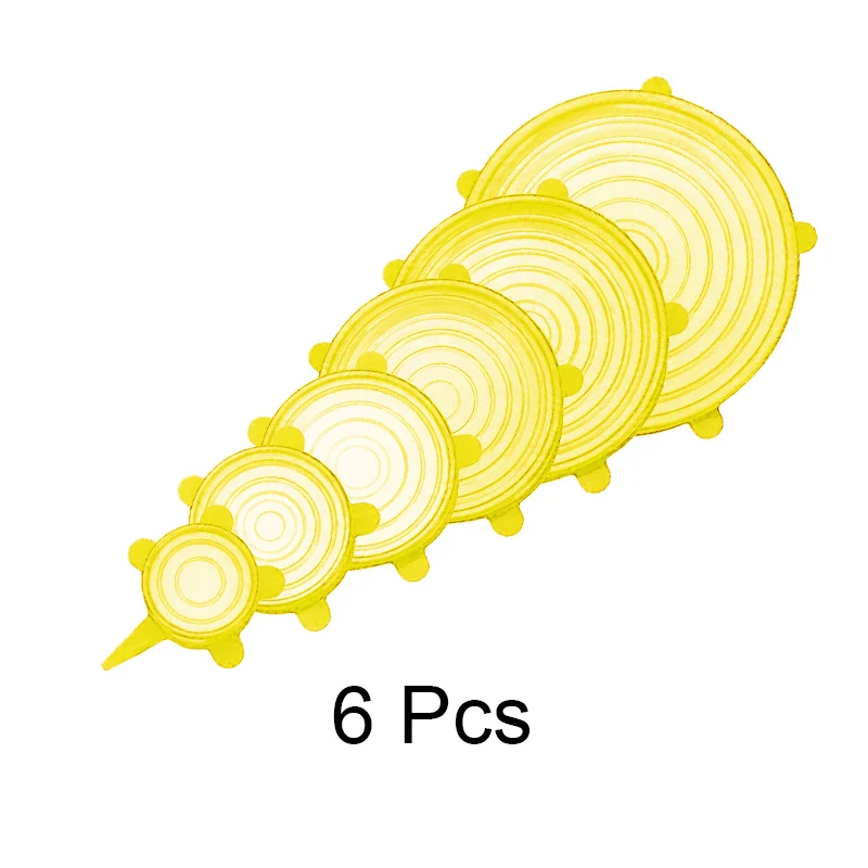 3/6/12 шт многоразовые кремния стрейч крышки Универсальная крышка силиконовая пленка пищевая миска горшок крышкой силиконовый чехол Пан приготовления Кухня - Цвет: 6pcs-yellow