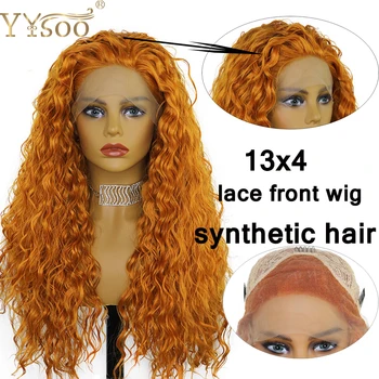 

YYsoo Orange 13x4 Synthetic Lace Front Wig for Black Women Heat Resistant Long Curly Glueless Lace Frontal Wigs African American