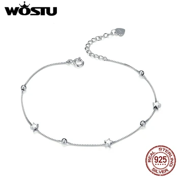 

WOSTU Real 100% 925 Sterling Silver Star Bracelet Chain Link For Women Original Bracelets Engagement Silver Jewelry Gift CQB171