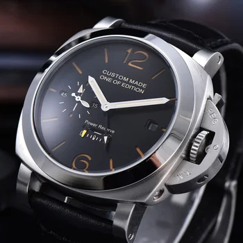 

Luxury top Brand 44MM Watch Men Seagull Automatic Movement Power Reserve Silver Stainless Steel Case Black Dial Watch P07
