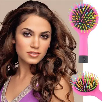

Hot Selling 1pc Rainbow Volume Anti-static Magic Detangler Hair Curl Straight Massage Comb Brush Styling Tools With Mirror